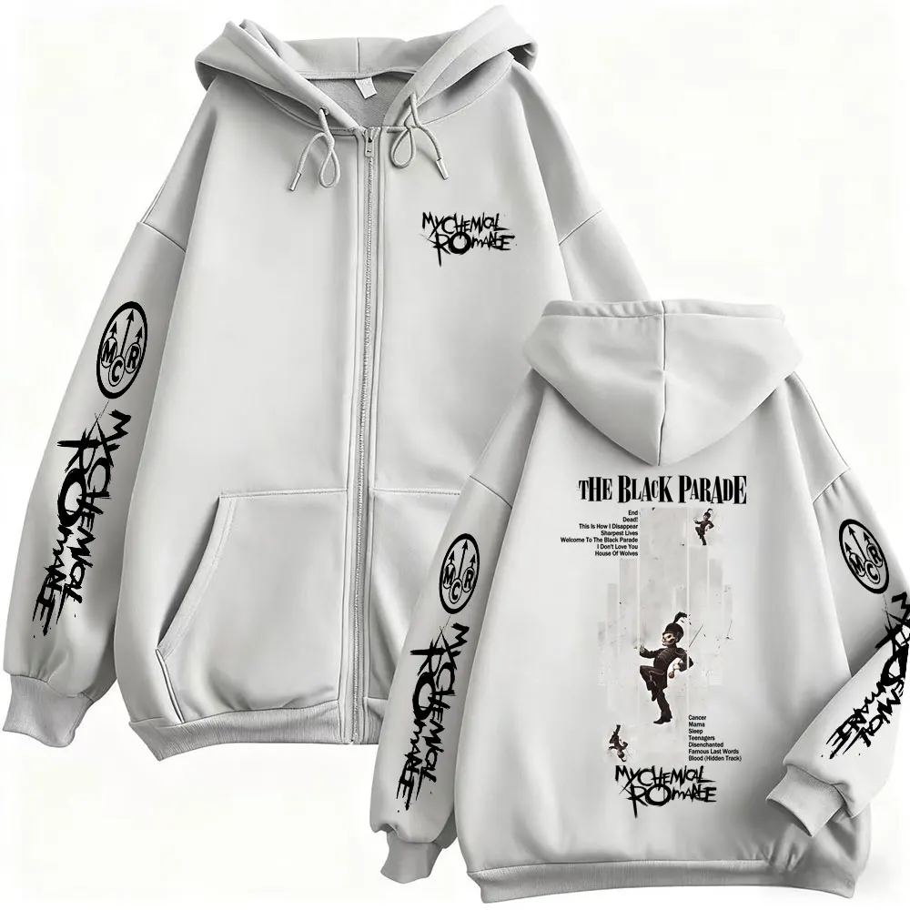 Punk Emo Rock My Chemical Romance The Black Parade Album Graphic Zipper Hoodie Men Women Casual Vintage Oversized Zip Up Jacket
