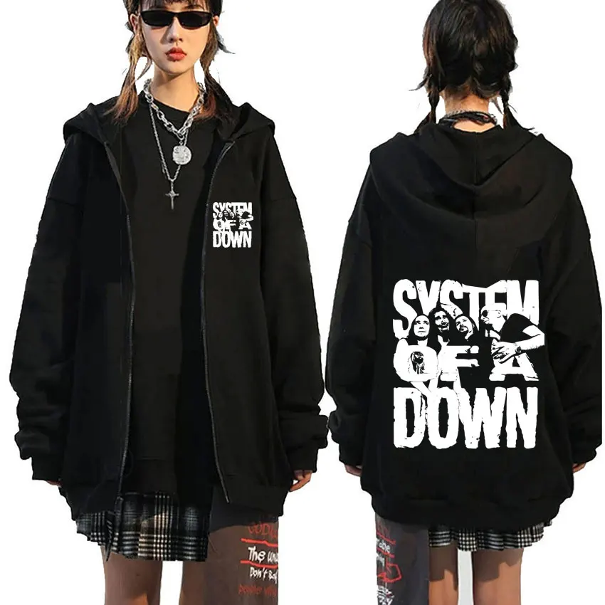 90s Alternative Metal Rock Band System of A Down Graphic Zipper Hoodie Men Women Casual Oversized Zip Up Jacket Man Vintage Coat