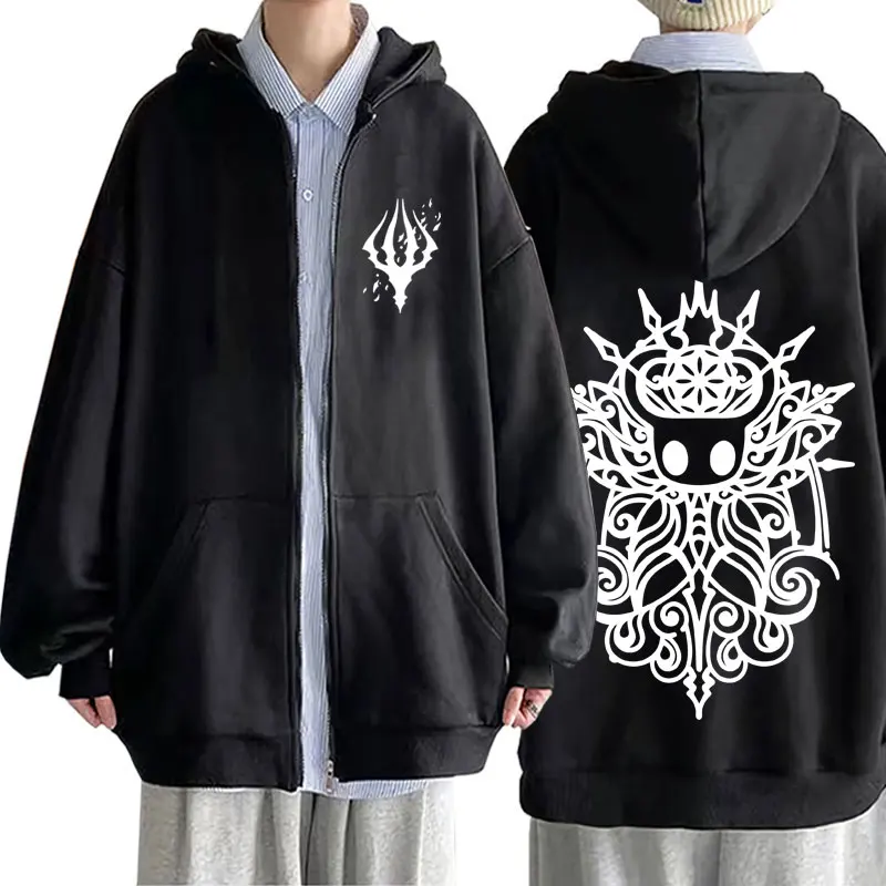 Game Hollow Knight Print Zipper Hoodie Men Women Novelty Zip Up Jacket Gaming Cartoon Hoodies Male Vintage Casual Fleece Coat
