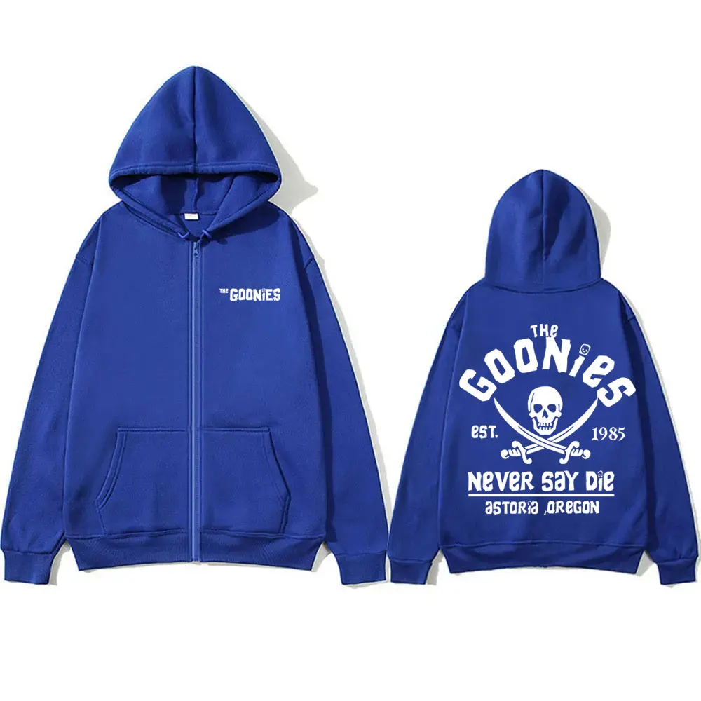 Funny Movie The Goonies Never Say Die Zipper Hoodie Skeleton Graphic Zip Up Jacket Men Women Vintage Oversized Zipper Sweatshirt