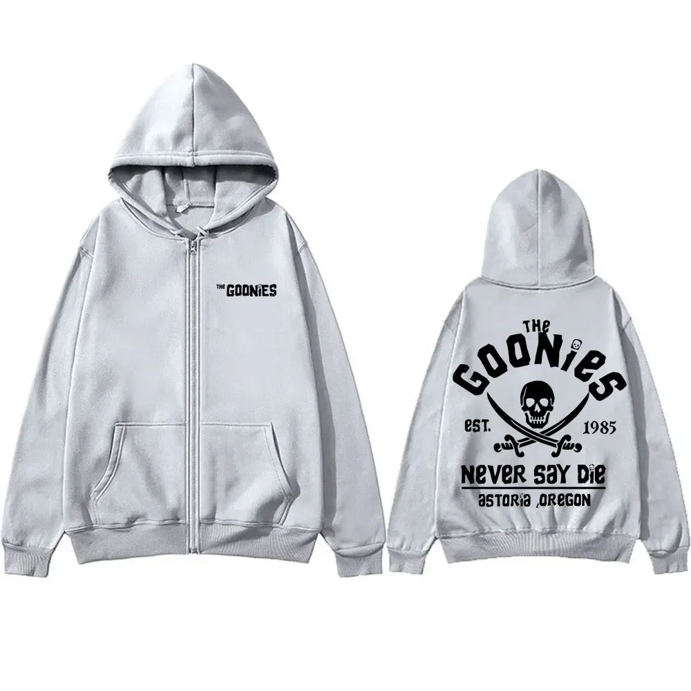Funny Movie The Goonies Never Say Die Zipper Hoodie Skeleton Graphic Zip Up Jacket Men Women Vintage Oversized Zipper Sweatshirt