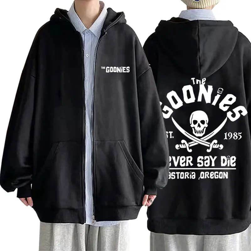 Funny Movie The Goonies Never Say Die Zipper Hoodie Skeleton Graphic Zip Up Jacket Men Women Vintage Oversized Zipper Sweatshirt