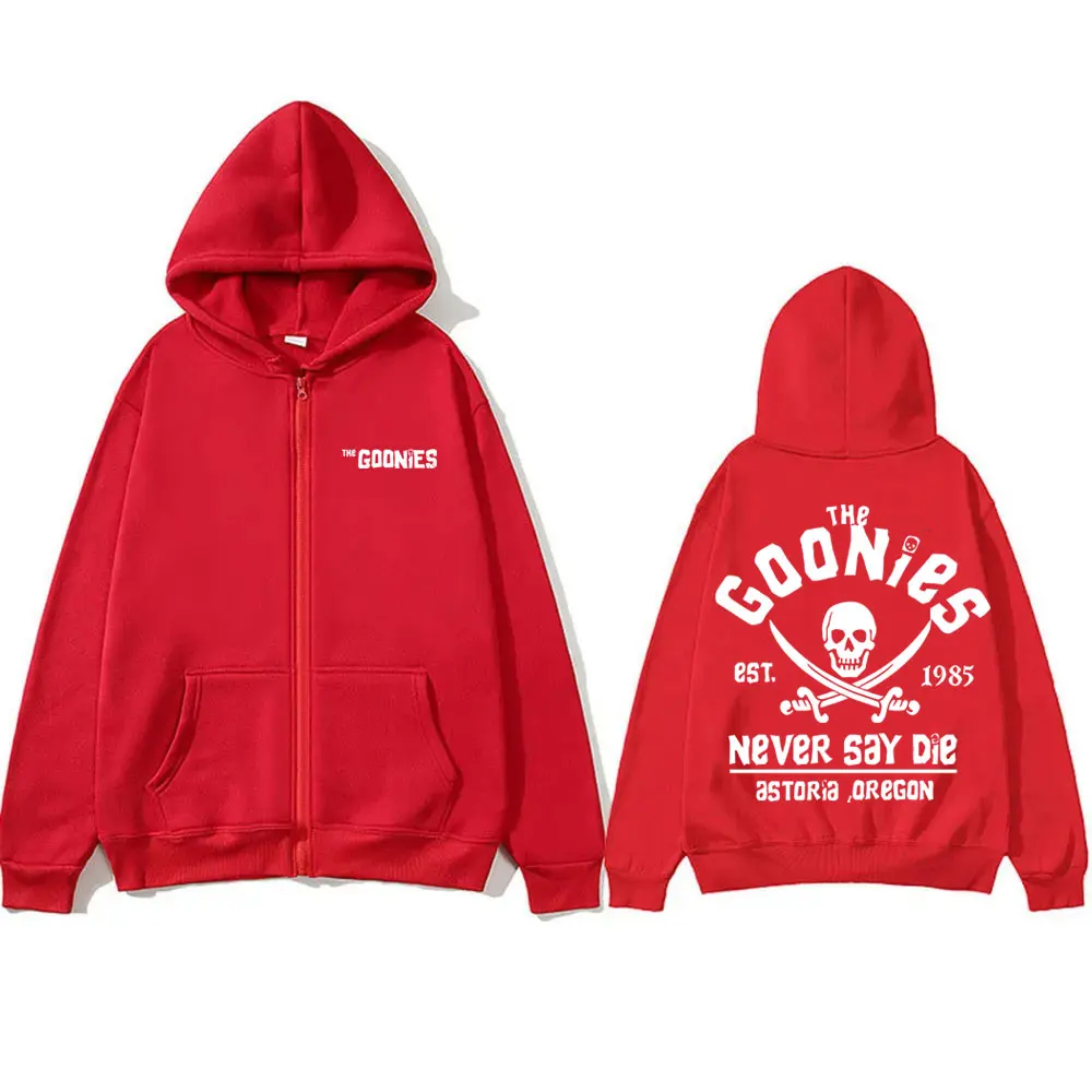 Funny Movie The Goonies Never Say Die Zipper Hoodie Skeleton Graphic Zip Up Jacket Men Women Vintage Oversized Zipper Sweatshirt