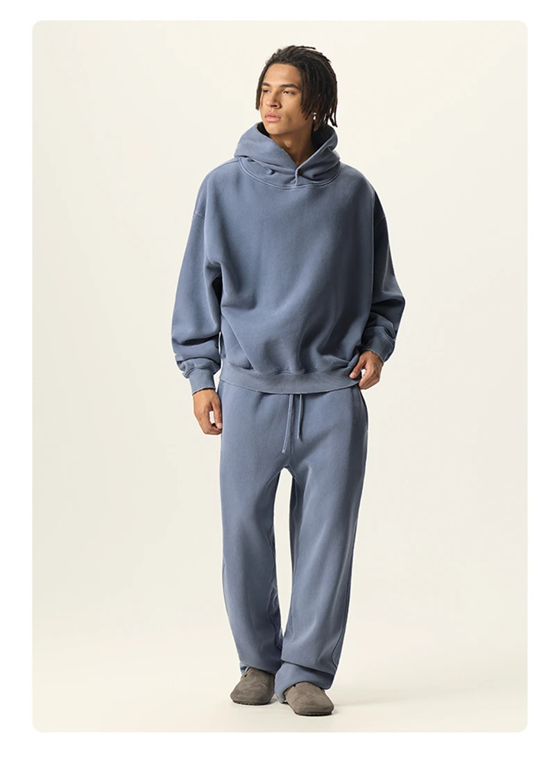 ZODF Vintage 350gsm Man Washed Boxy Fleece Hoodie Unisex Loose Ripped Warm Button Winter Hooded Pullovers Brand Clothing HY0053