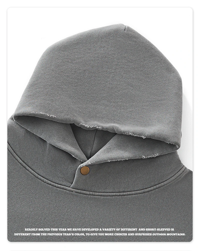 ZODF Vintage 350gsm Man Washed Boxy Fleece Hoodie Unisex Loose Ripped Warm Button Winter Hooded Pullovers Brand Clothing HY0053