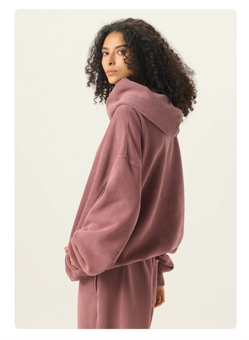 ZODF Vintage 350gsm Man Washed Boxy Fleece Hoodie Unisex Loose Ripped Warm Button Winter Hooded Pullovers Brand Clothing HY0053