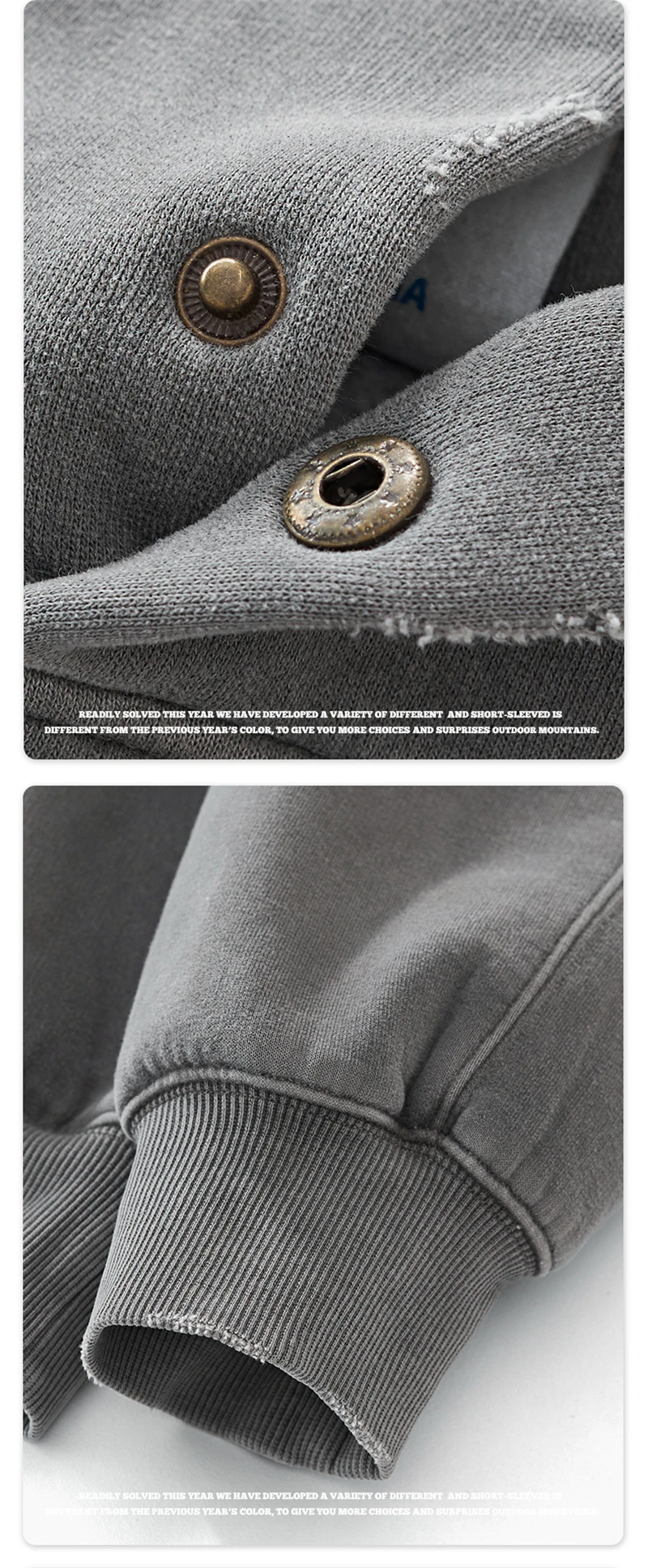 ZODF Vintage 350gsm Man Washed Boxy Fleece Hoodie Unisex Loose Ripped Warm Button Winter Hooded Pullovers Brand Clothing HY0053