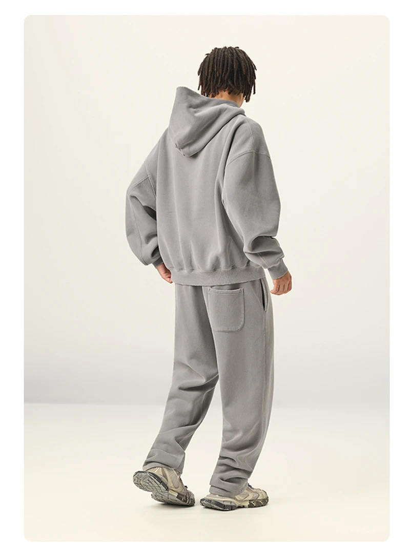 ZODF Vintage 350gsm Man Washed Boxy Fleece Hoodie Unisex Loose Ripped Warm Button Winter Hooded Pullovers Brand Clothing HY0053