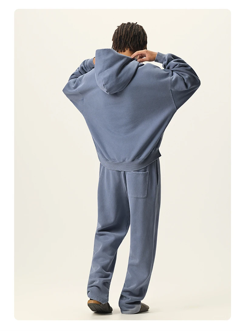 ZODF Vintage 350gsm Man Washed Boxy Fleece Hoodie Unisex Loose Ripped Warm Button Winter Hooded Pullovers Brand Clothing HY0053