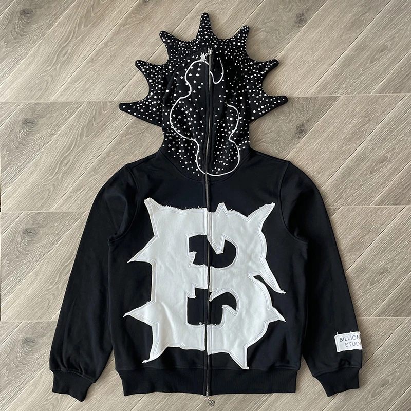Glo Gang BODY BAG Embroidered cartoon iron drill zipper hoodie