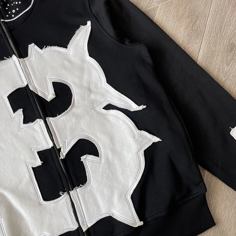 Glo Gang BODY BAG Embroidered cartoon iron drill zipper hoodie
