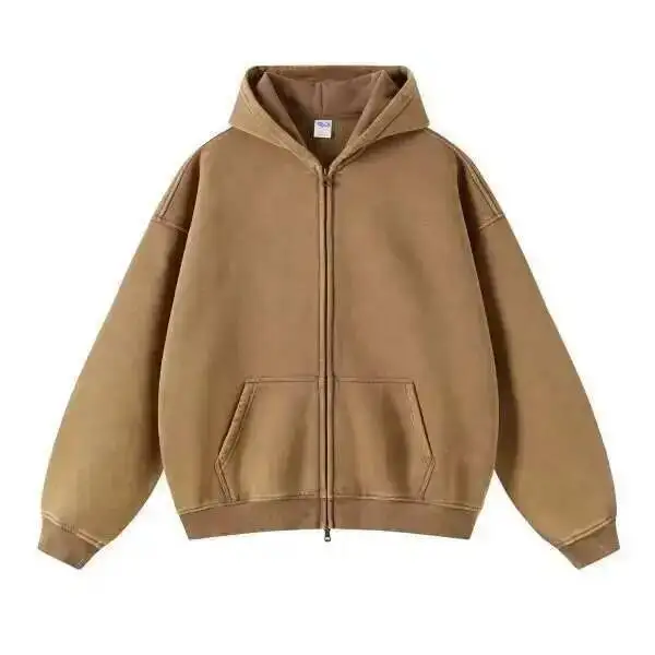 PFNW High Street Vintage Washed Distressed Hooded Zipper Sweatshirts Men's American Trendy Cardigan Oversized Outerwear 28W5687