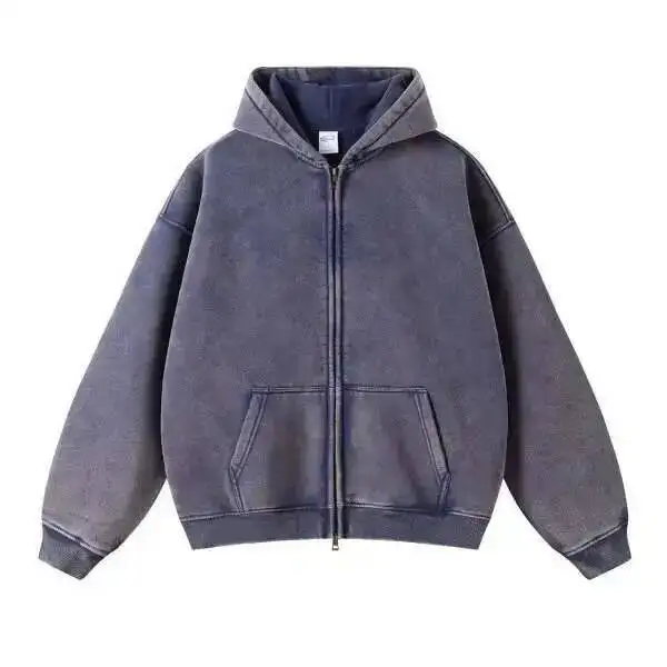 PFNW High Street Vintage Washed Distressed Hooded Zipper Sweatshirts Men's American Trendy Cardigan Oversized Outerwear 28W5687