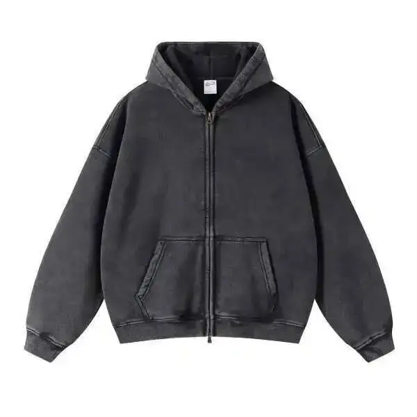 PFNW High Street Vintage Washed Distressed Hooded Zipper Sweatshirts Men's American Trendy Cardigan Oversized Outerwear 28W5687