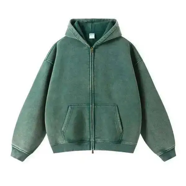 PFNW High Street Vintage Washed Distressed Hooded Zipper Sweatshirts Men's American Trendy Cardigan Oversized Outerwear 28W5687