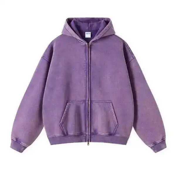 PFNW High Street Vintage Washed Distressed Hooded Zipper Sweatshirts Men's American Trendy Cardigan Oversized Outerwear 28W5687