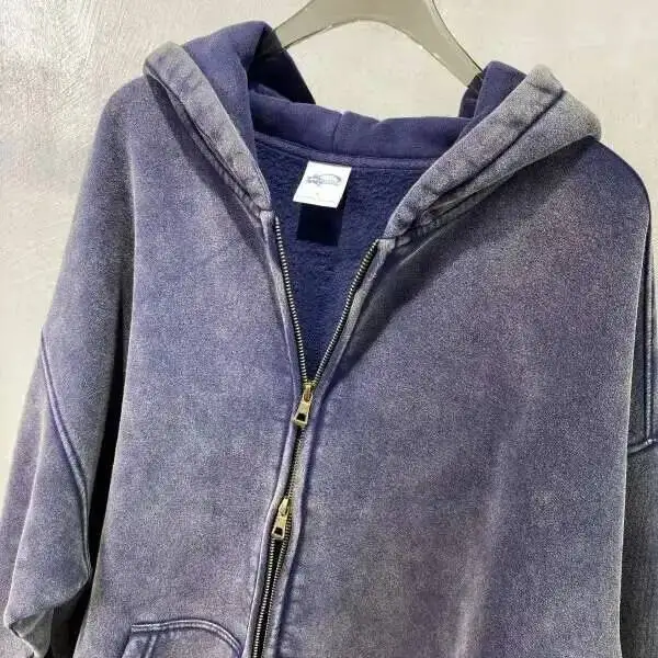 PFNW High Street Vintage Washed Distressed Hooded Zipper Sweatshirts Men's American Trendy Cardigan Oversized Outerwear 28W5687
