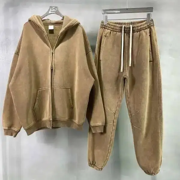 PFNW High Street Vintage Washed Distressed Hooded Zipper Sweatshirts Men's American Trendy Cardigan Oversized Outerwear 28W5687