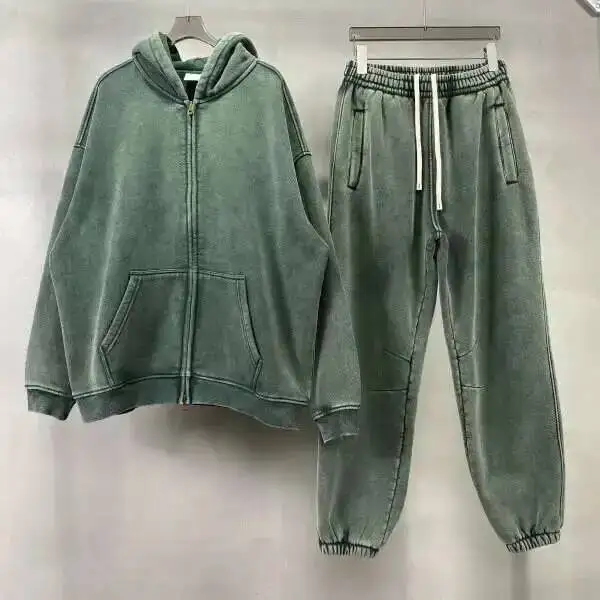 PFNW High Street Vintage Washed Distressed Hooded Zipper Sweatshirts Men's American Trendy Cardigan Oversized Outerwear 28W5687