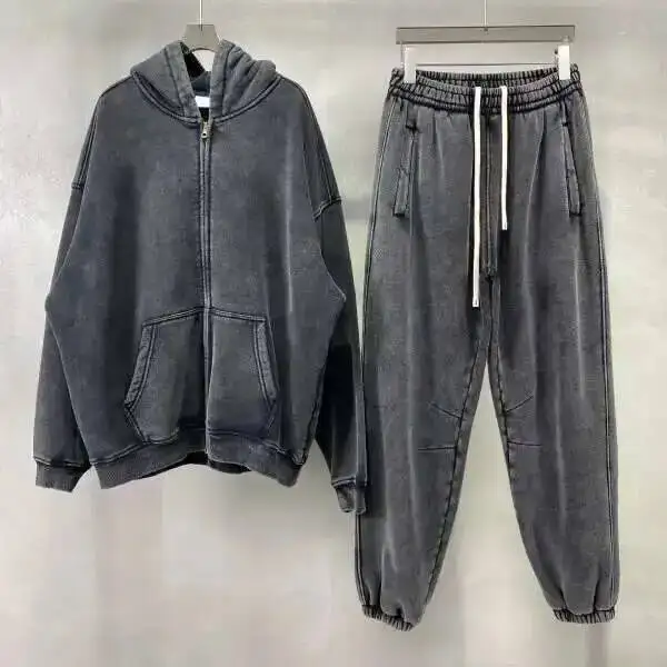 PFNW High Street Vintage Washed Distressed Hooded Zipper Sweatshirts Men's American Trendy Cardigan Oversized Outerwear 28W5687