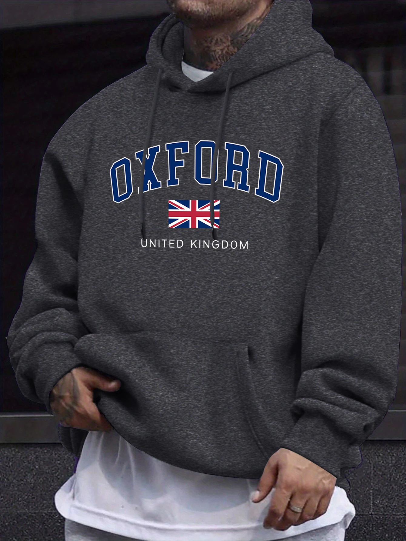 Oxford United Kingdom Letter And Flag Print Men'S Tracksuit Street Loose Hoodie Sport Autumn Sweatshirt Long Sleeved Casual Top