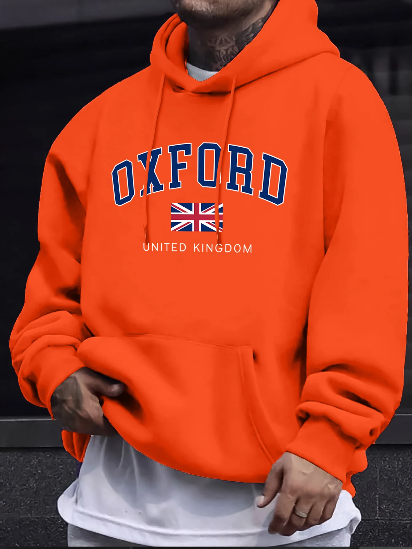 Oxford United Kingdom Letter And Flag Print Men'S Tracksuit Street Loose Hoodie Sport Autumn Sweatshirt Long Sleeved Casual Top