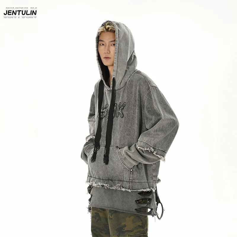 Harajuku Men Y2k Women Dark Subculture Rabbit Ear Hooded Jacket Thorny Butterfly Print Rivet Gradient Loose Hoodie Unisex