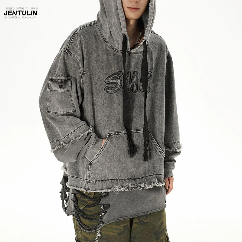 Harajuku Men Y2k Women Dark Subculture Rabbit Ear Hooded Jacket Thorny Butterfly Print Rivet Gradient Loose Hoodie Unisex