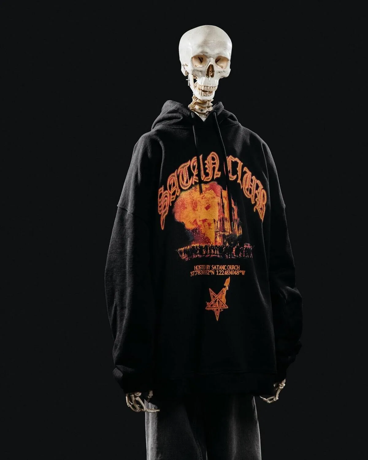 Hip Hop Streetwear Men Hoodie Oversized Pullover Satan Club Graphic Print Y2k Hooded Sweatshirt Harajuku Goth Aesthetic Clothing