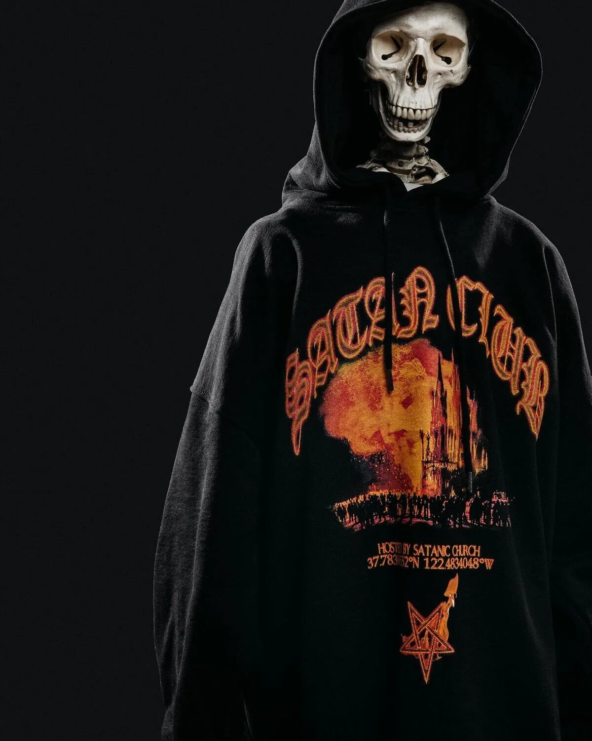 Hip Hop Streetwear Men Hoodie Oversized Pullover Satan Club Graphic Print Y2k Hooded Sweatshirt Harajuku Goth Aesthetic Clothing