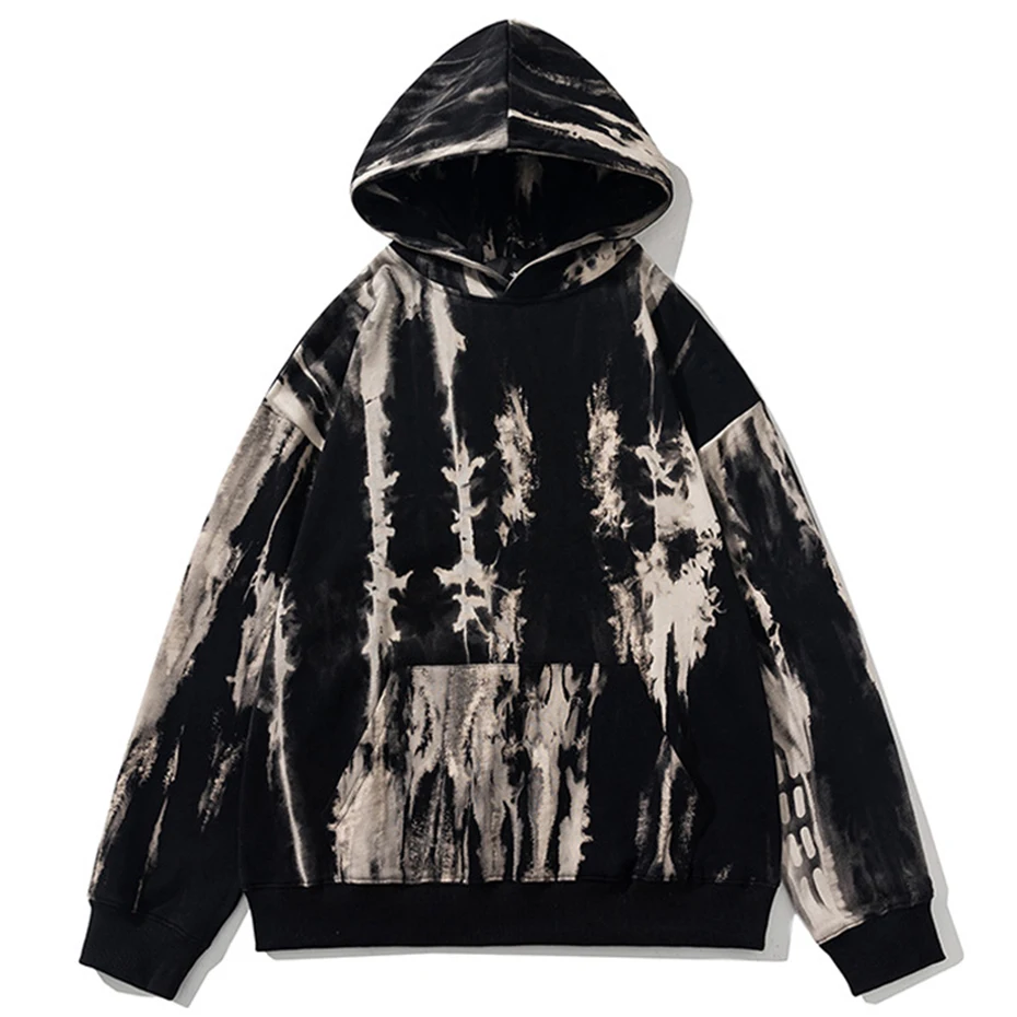 Vintage Tie Dye Hoodie Oversized Harajuku Streetwear Hip Hop Hoodie Pullover Sweatshirt Men Retro Loose Casual Hoodies