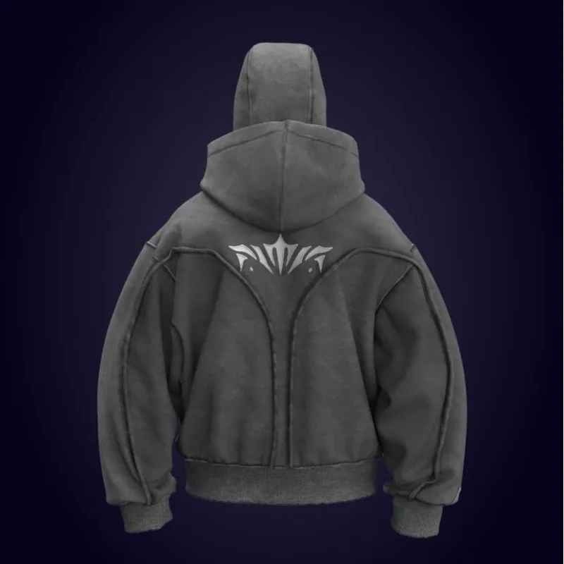Y2K Harajuku Ninja Zip Up Hoodie Oversized Embroidered Washed Double Hat Sweatshirt American Style Streetwear Goth Men Women Top