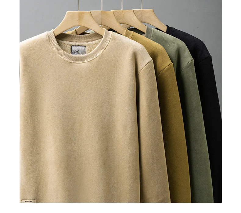 DUKEEN 600G Heavyweight Fleece Sweatshirts for Men 2025 Autumn and Winter Solid Color Basic Thick Warm Pullover Men's Clothing