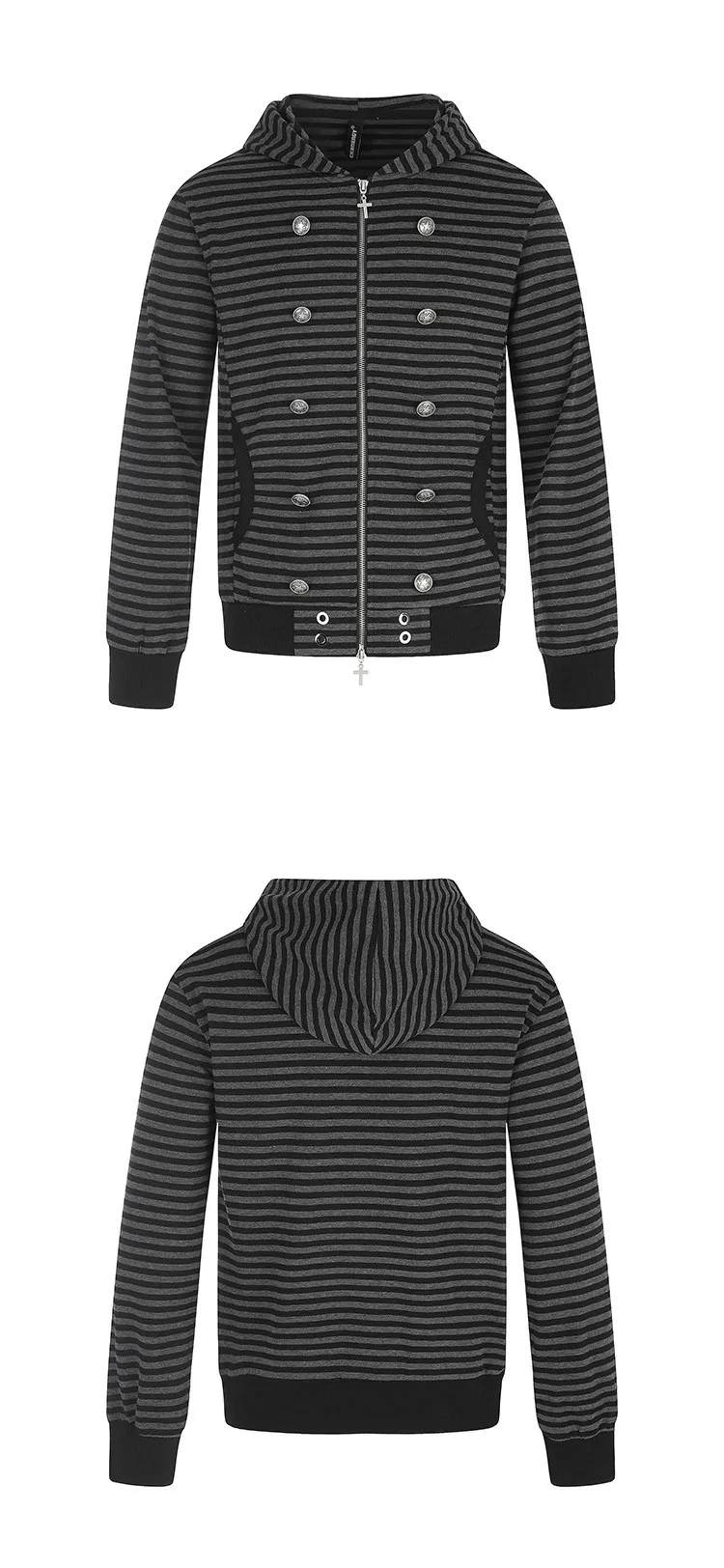 American Vintage Y2K Striped Hoodie Jacket Autumn Casual Fashion Street Style Loose Men Double Breasted Design Hooded Sweatshirt