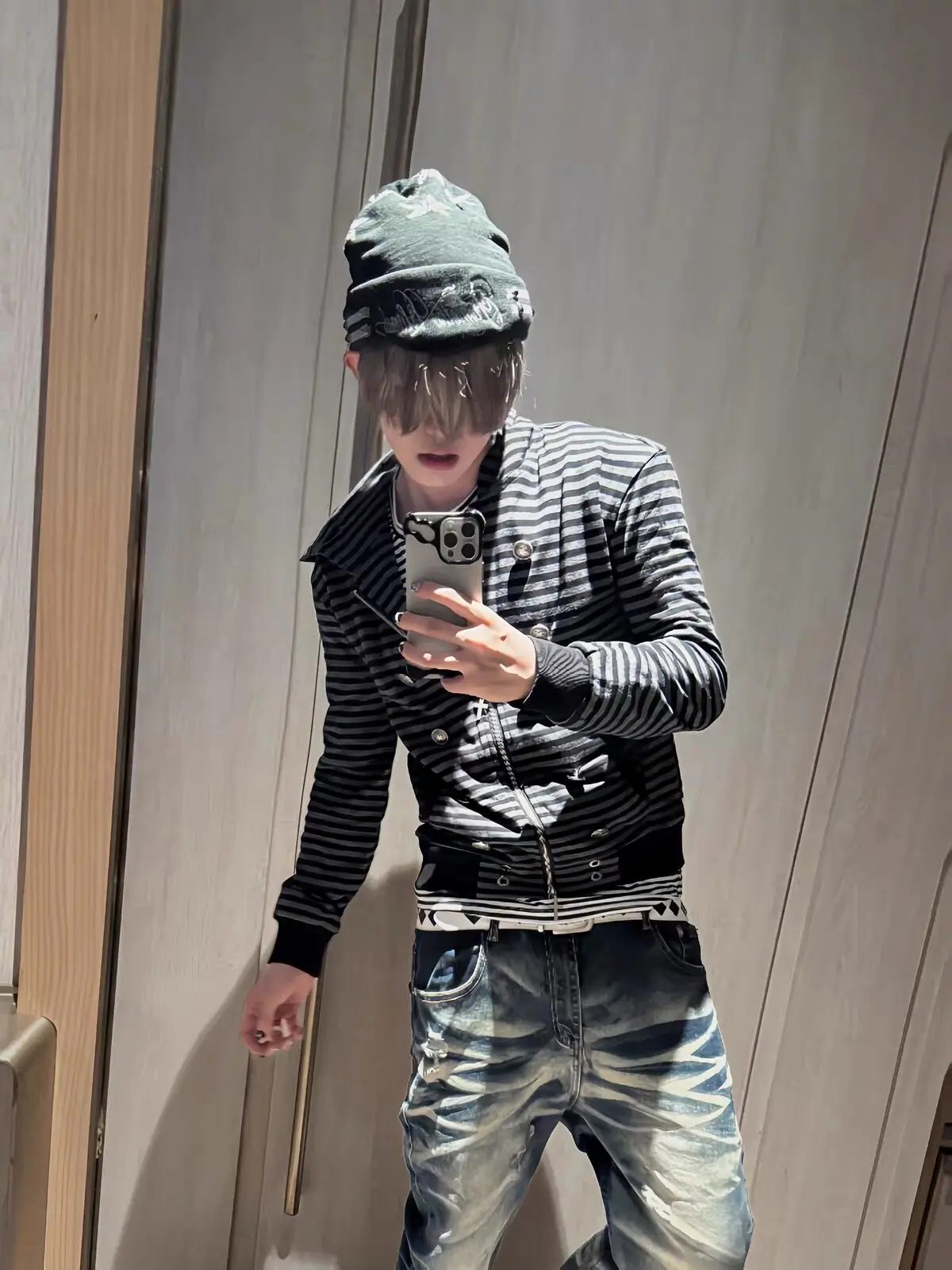 American Vintage Y2K Striped Hoodie Jacket Autumn Casual Fashion Street Style Loose Men Double Breasted Design Hooded Sweatshirt
