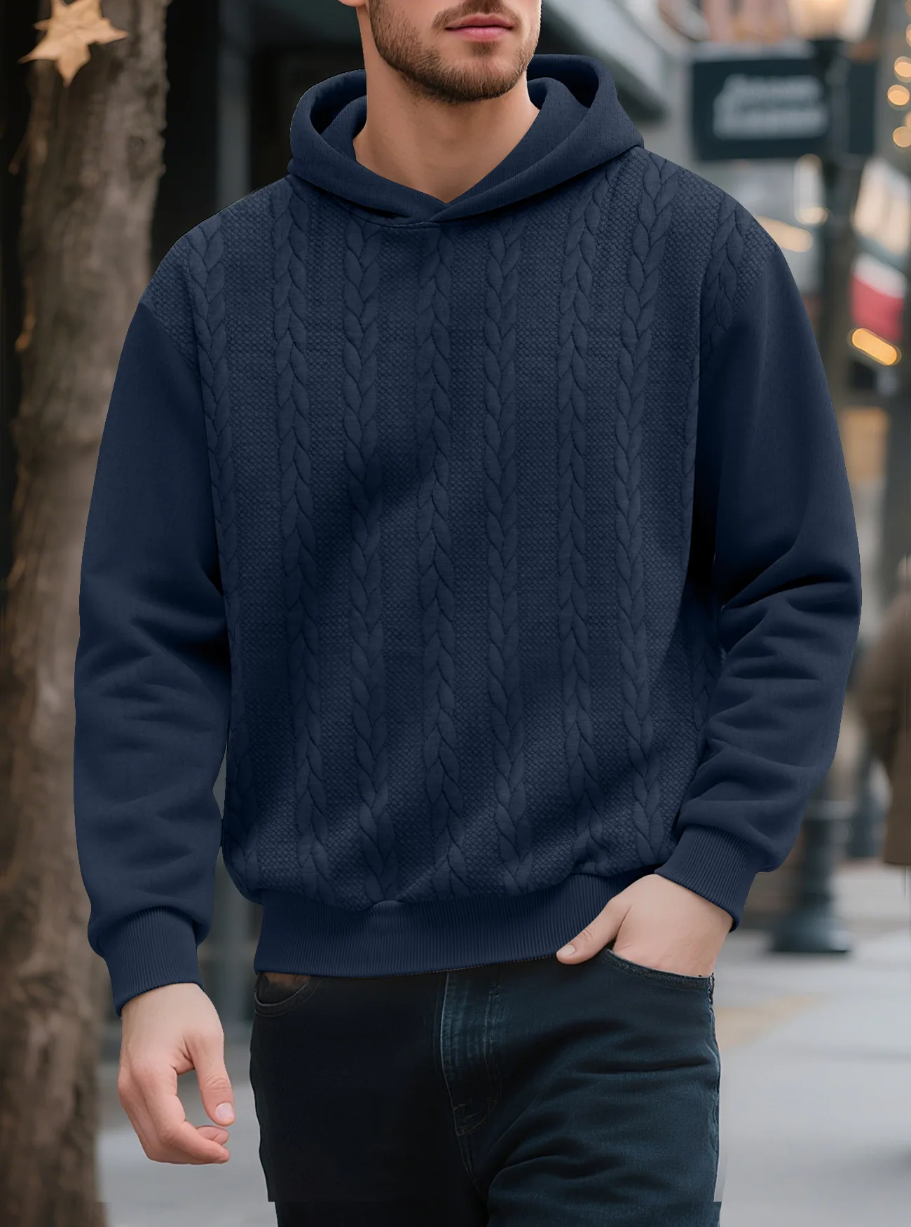 Men's Large Size Autumn And Winter Casual New Thickened Jacquard Hooded Sweater Long Sleeve Men's Top Men's