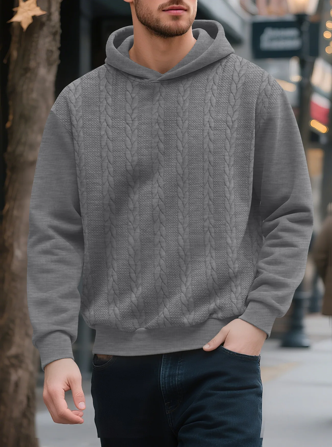 Men's Large Size Autumn And Winter Casual New Thickened Jacquard Hooded Sweater Long Sleeve Men's Top Men's