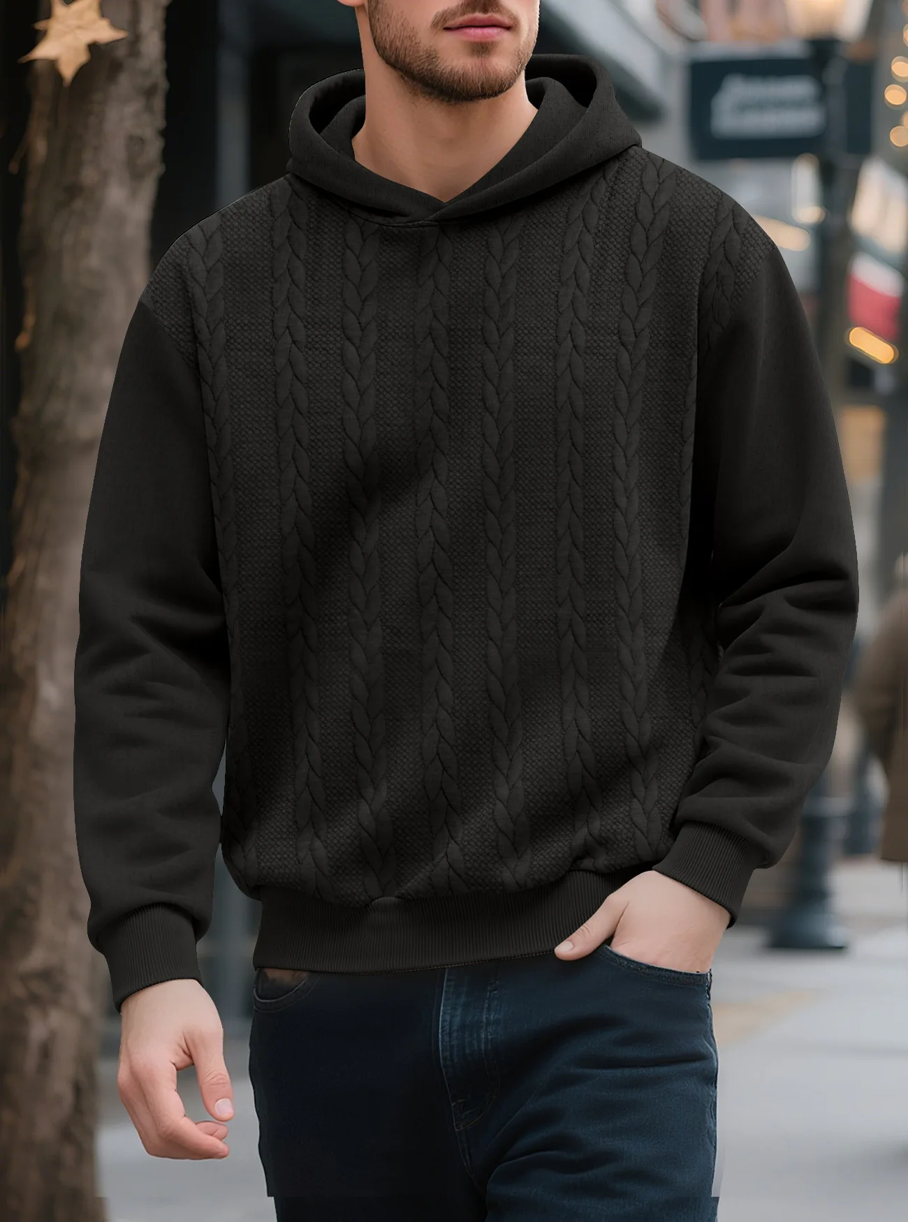 Men's Large Size Autumn And Winter Casual New Thickened Jacquard Hooded Sweater Long Sleeve Men's Top Men's