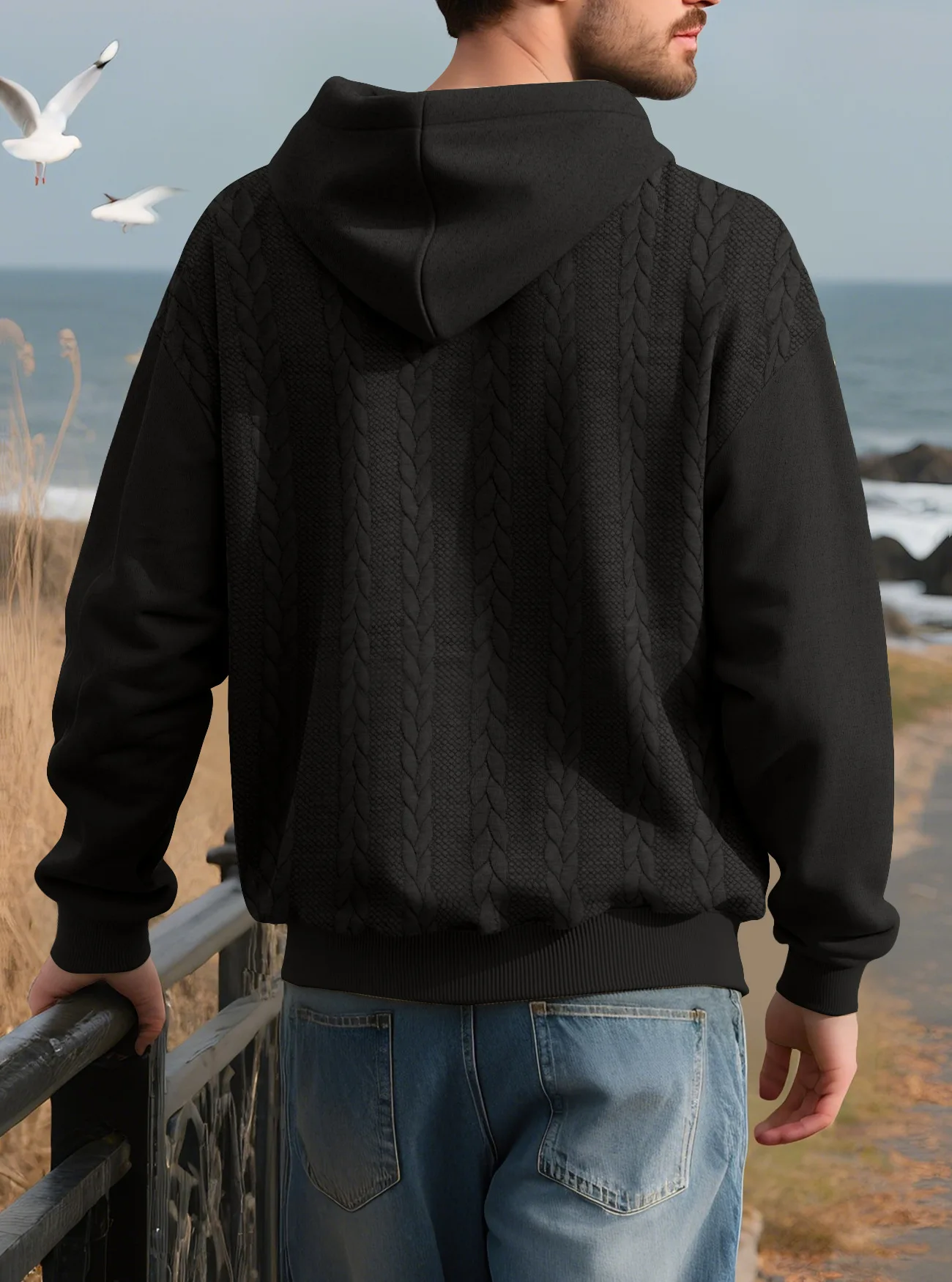 Men's Large Size Autumn And Winter Casual New Thickened Jacquard Hooded Sweater Long Sleeve Men's Top Men's