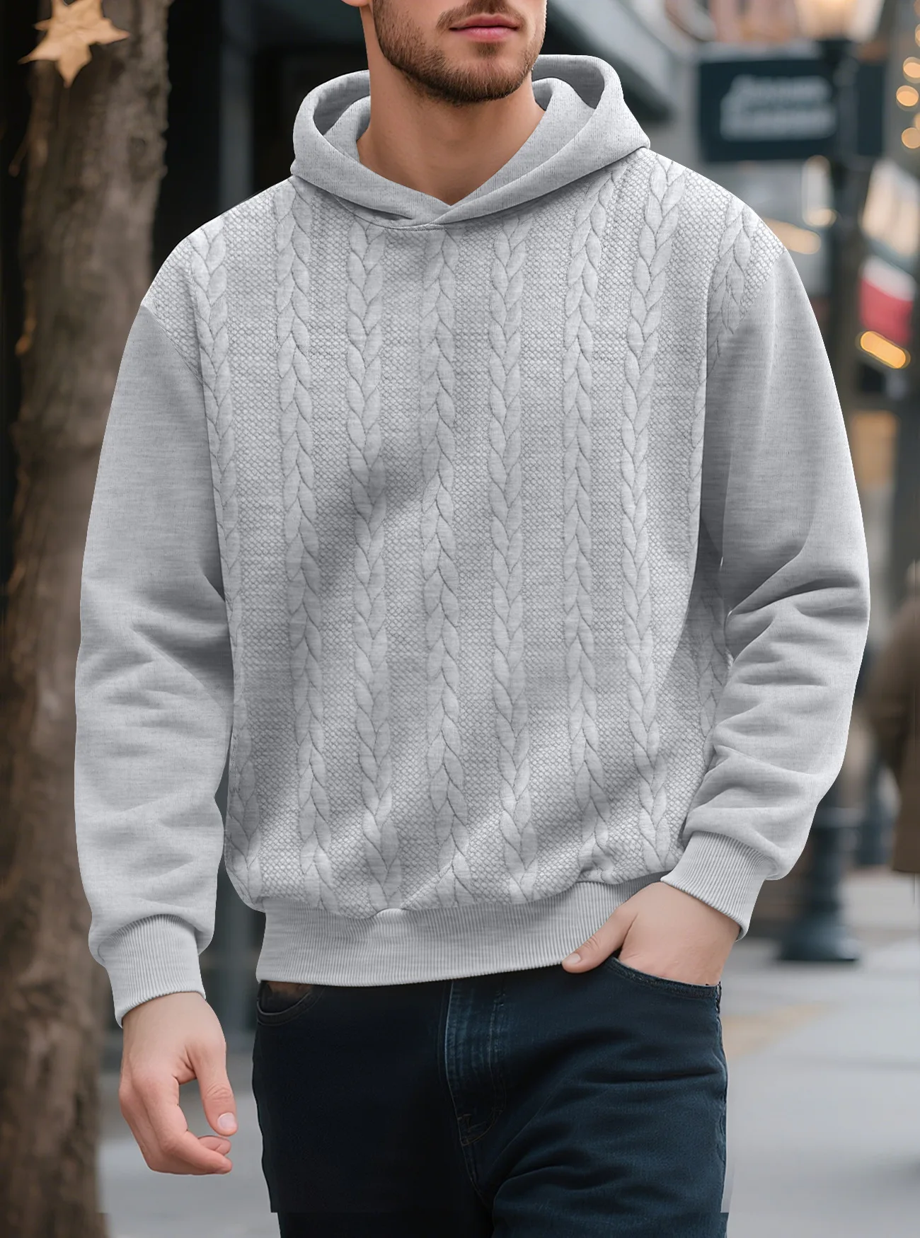 Men's Large Size Autumn And Winter Casual New Thickened Jacquard Hooded Sweater Long Sleeve Men's Top Men's