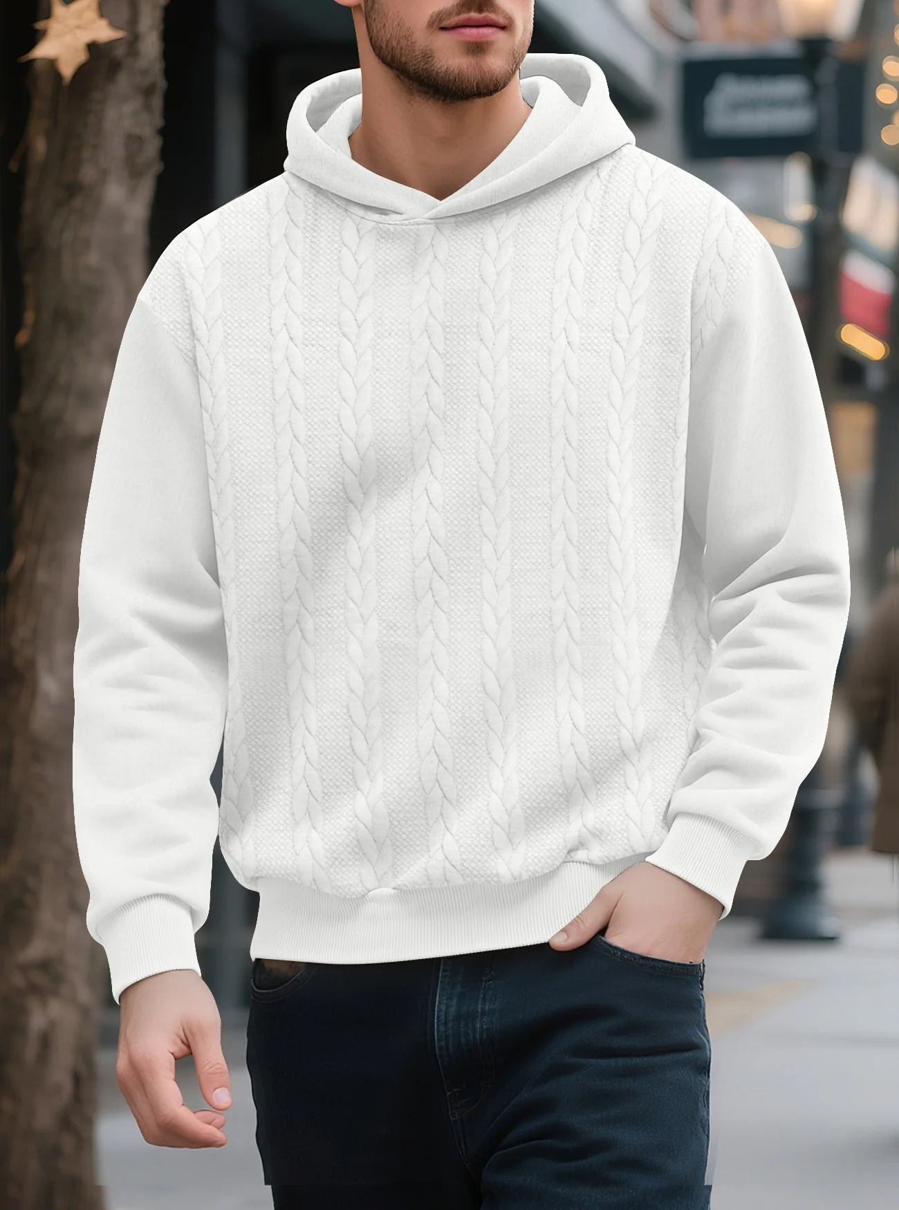 Men's Large Size Autumn And Winter Casual New Thickened Jacquard Hooded Sweater Long Sleeve Men's Top Men's