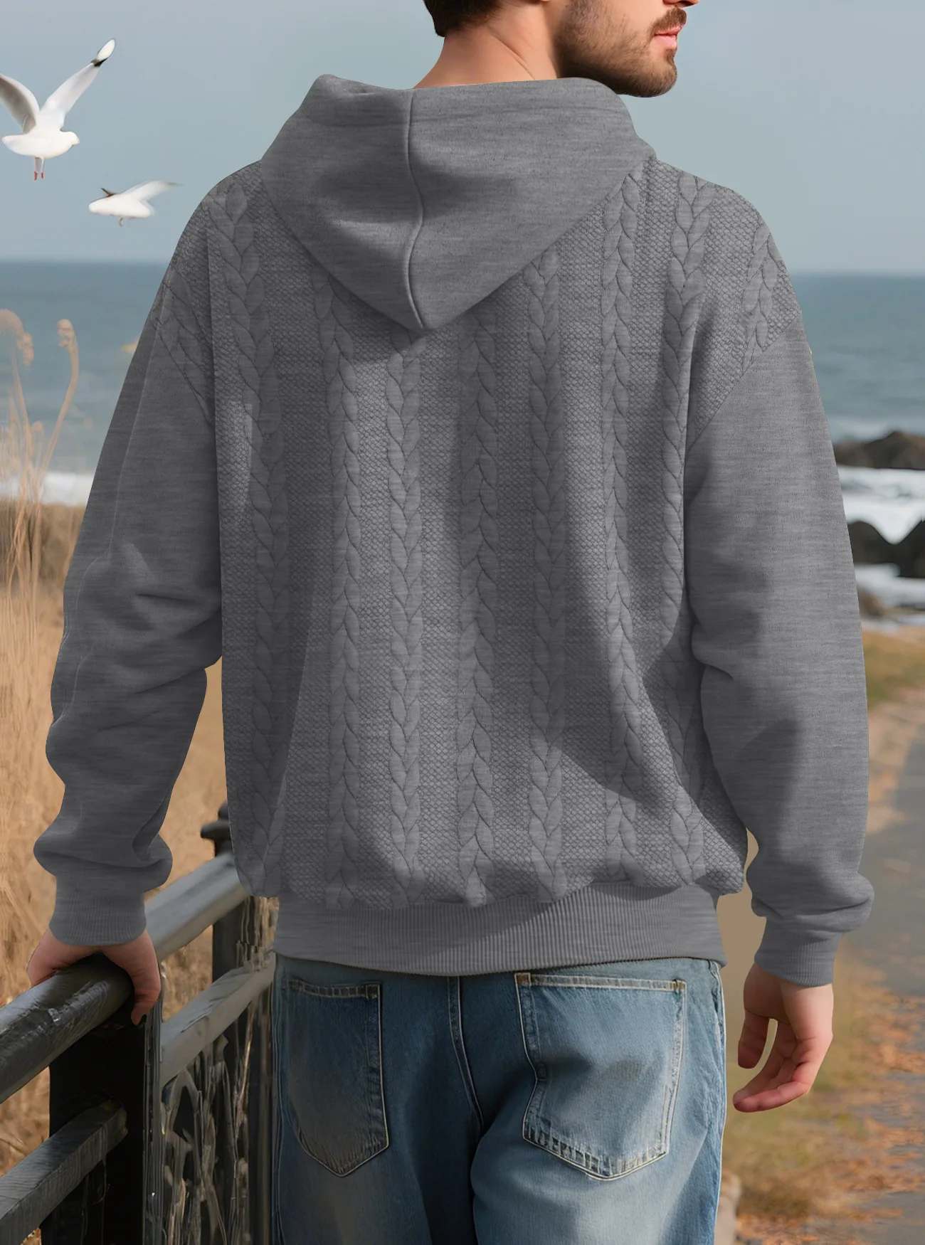 Men's Large Size Autumn And Winter Casual New Thickened Jacquard Hooded Sweater Long Sleeve Men's Top Men's