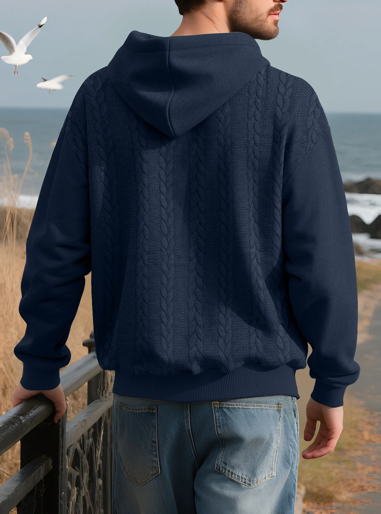 Men's Large Size Autumn And Winter Casual New Thickened Jacquard Hooded Sweater Long Sleeve Men's Top Men's