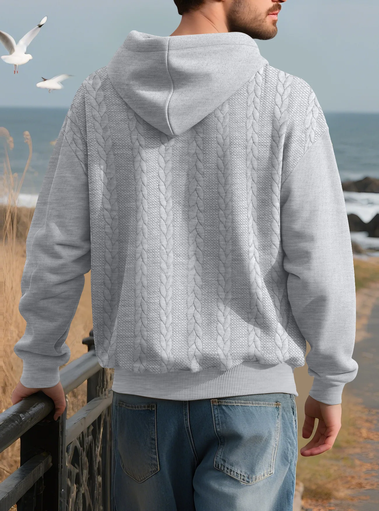 Men's Large Size Autumn And Winter Casual New Thickened Jacquard Hooded Sweater Long Sleeve Men's Top Men's