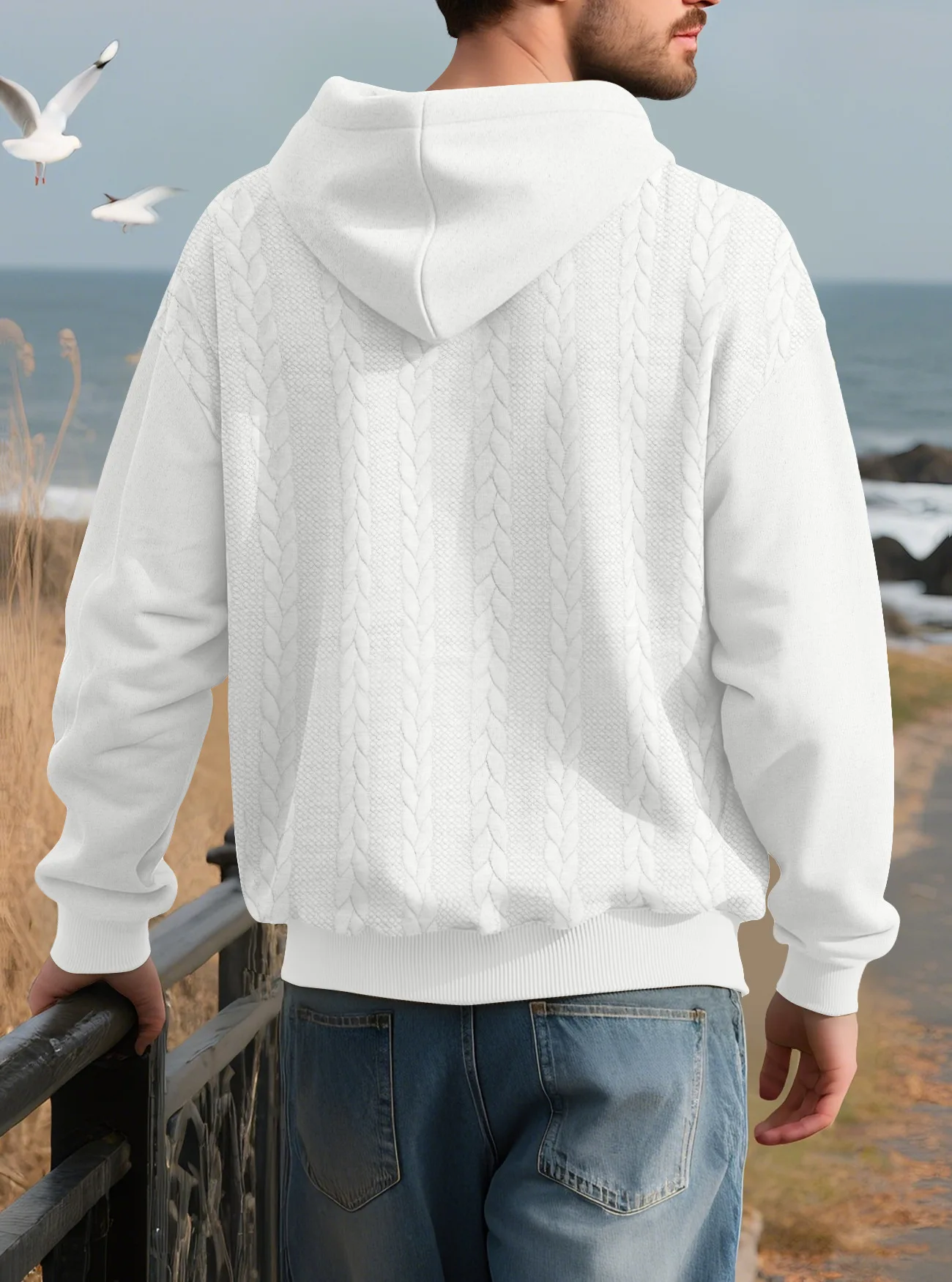 Men's Large Size Autumn And Winter Casual New Thickened Jacquard Hooded Sweater Long Sleeve Men's Top Men's