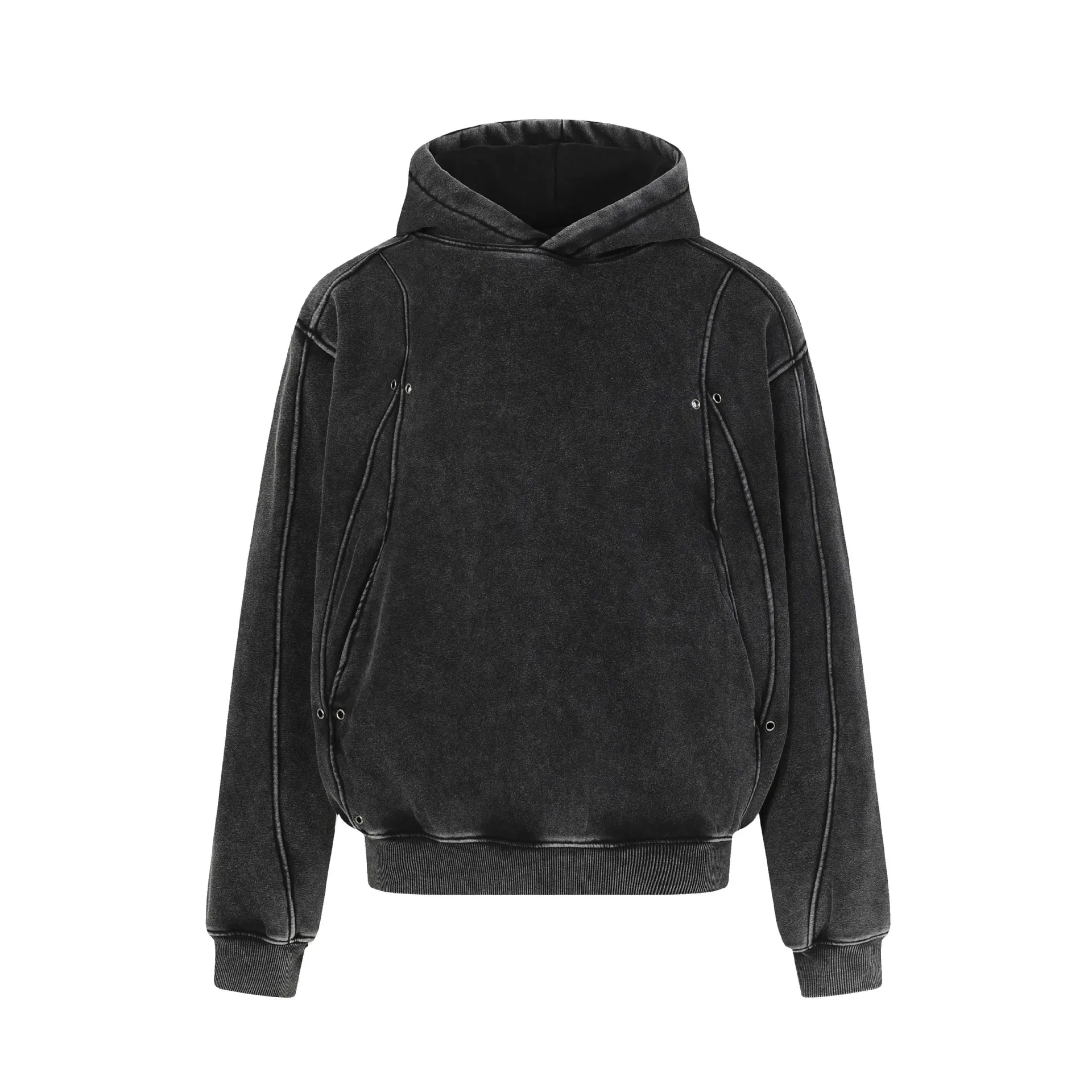 American Retro High Street Hoodie for Men Washed Patchwork DesignY2k Streetwear Autumn Winter Thick Loose Casual Hooded Pullover