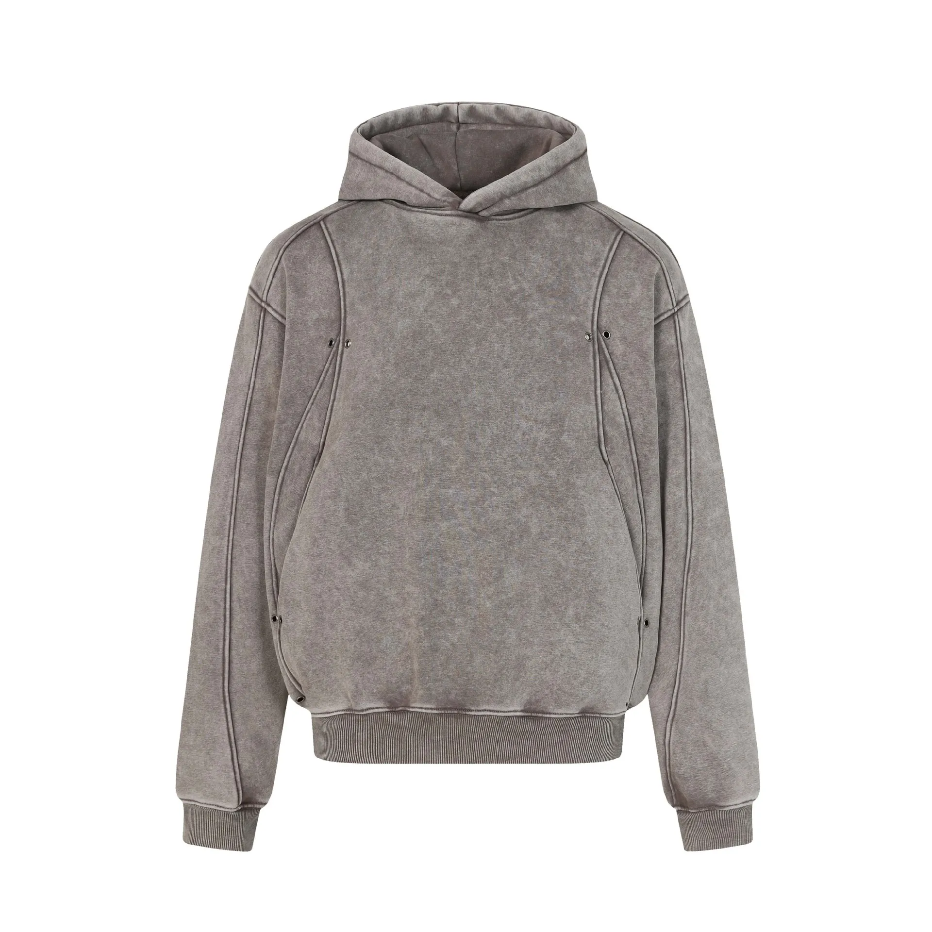 American Retro High Street Hoodie for Men Washed Patchwork DesignY2k Streetwear Autumn Winter Thick Loose Casual Hooded Pullover