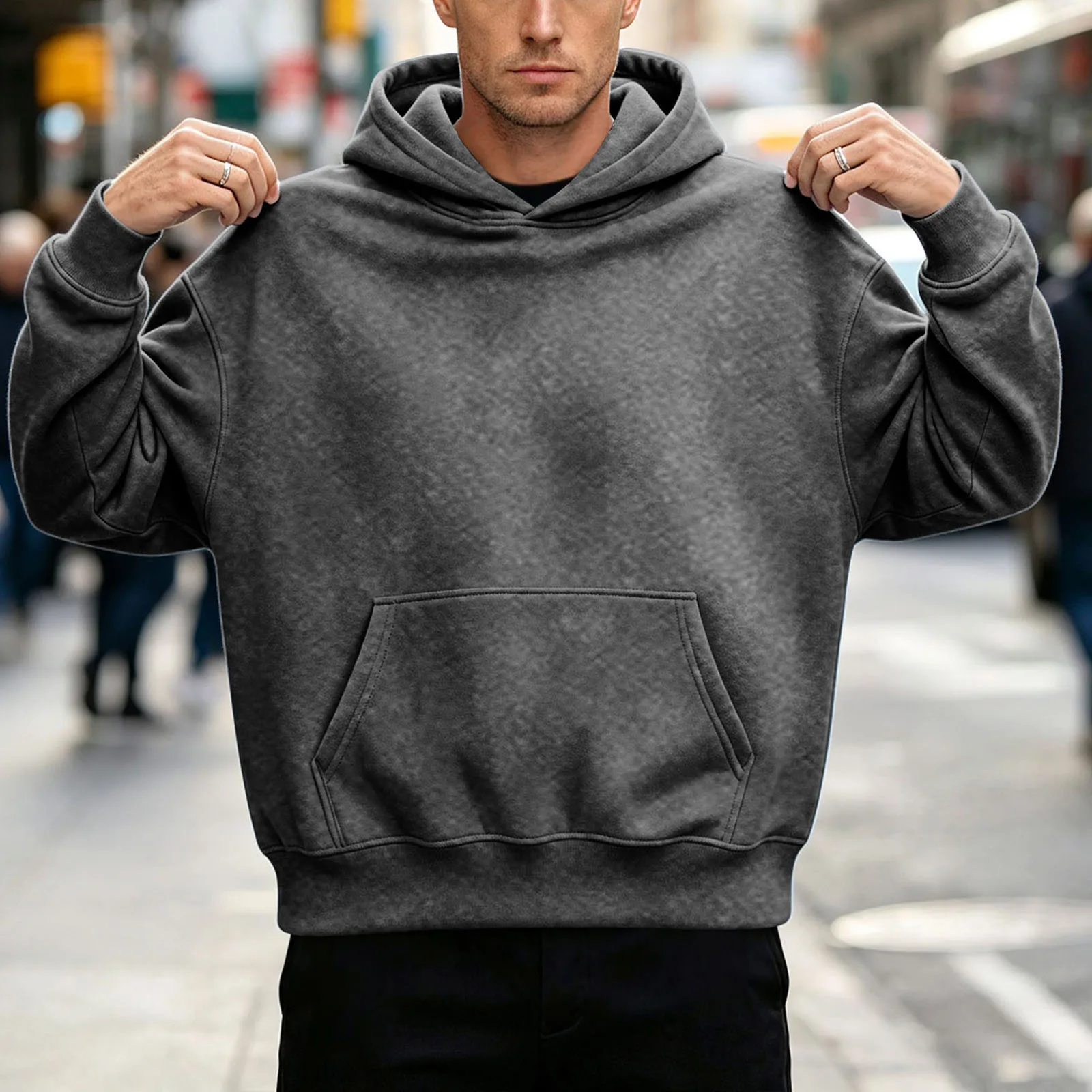 Basic Warm Fleece Hoodie Men's Sweatshirt Design Drop Shoulders Solid Color Trendy Versatile Loose Top Regular Fir Sweatshirts