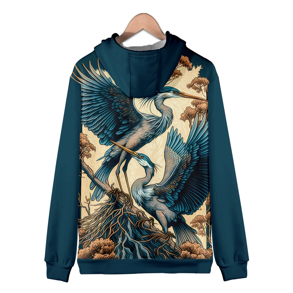Coats Japanese Style Fashion Plum Blossom Crane 3D Print Men's Hoodies Boys Sweatshirt Long Sleeve Zipper Hoodie Brand Clothing