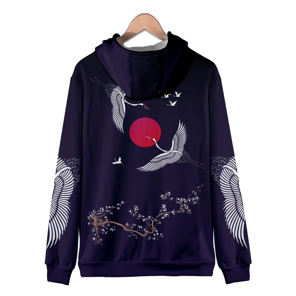 Coats Japanese Style Fashion Plum Blossom Crane 3D Print Men's Hoodies Boys Sweatshirt Long Sleeve Zipper Hoodie Brand Clothing